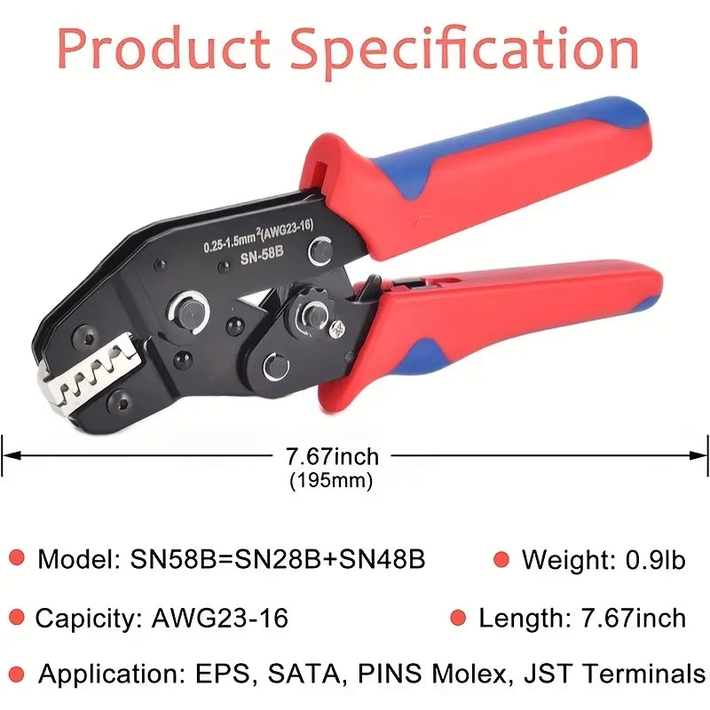 Wire Ratchet Crimper Plier SN-58B - 025-15mm² AWG23-16 for Dupont Jumper Terminals - ZOOMNSTORE