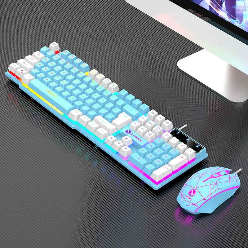 Wired Keyboard And Mouse Set Usb Luminous Mechanical Keyboard And Mouse Set For PC Laptop Computer Game Office - ZOOMNSTORE
