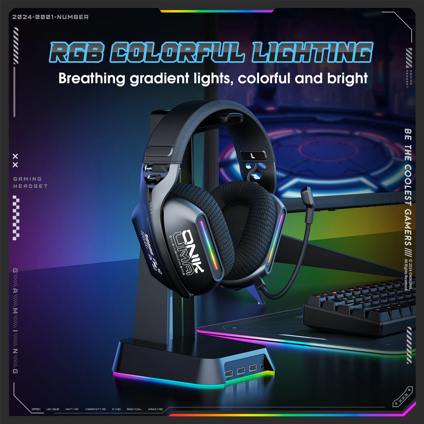 Wireless Gaming Headset ONIKUMA GT808 – Noise Cancelling RGB Headphones With Mic - ZOOMNSTORE