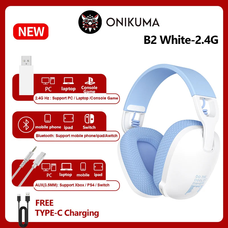 Onikuma B2 Wireless Gaming Headset - Ergonomic 24GHz USB Headphones for PS5PS4PC - ZOOMNSTORE