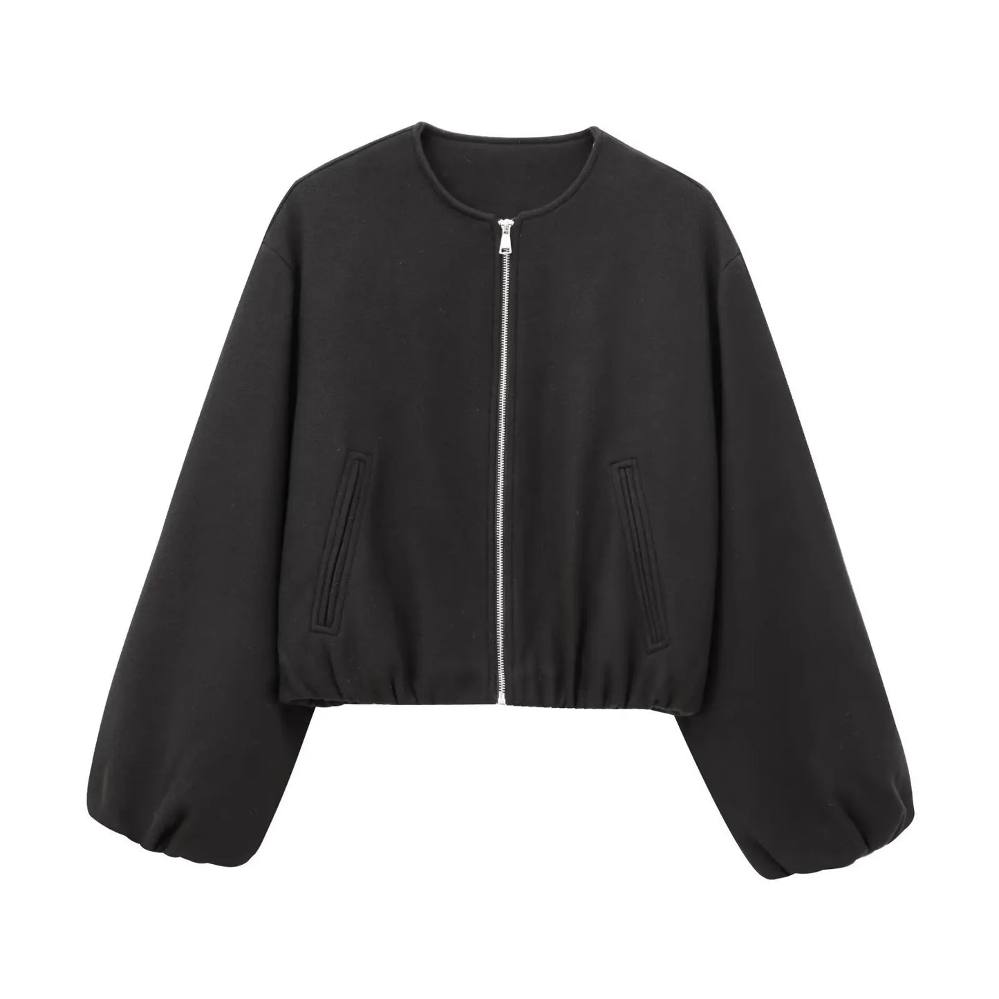 Retro Bomber Jacket - Womens Autumn Winter Coat with Zipper and Long Sleeves - ZOOMNSTORE