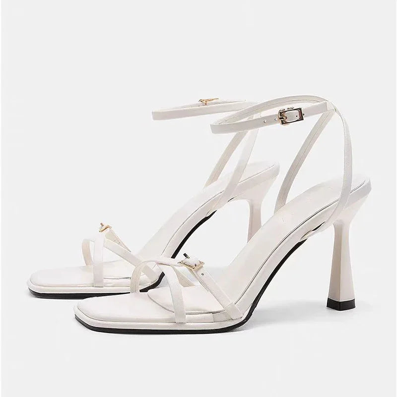 Designer Womens High Heels - Black Lace-Up Stiletto Sandals - ZOOMNSTORE