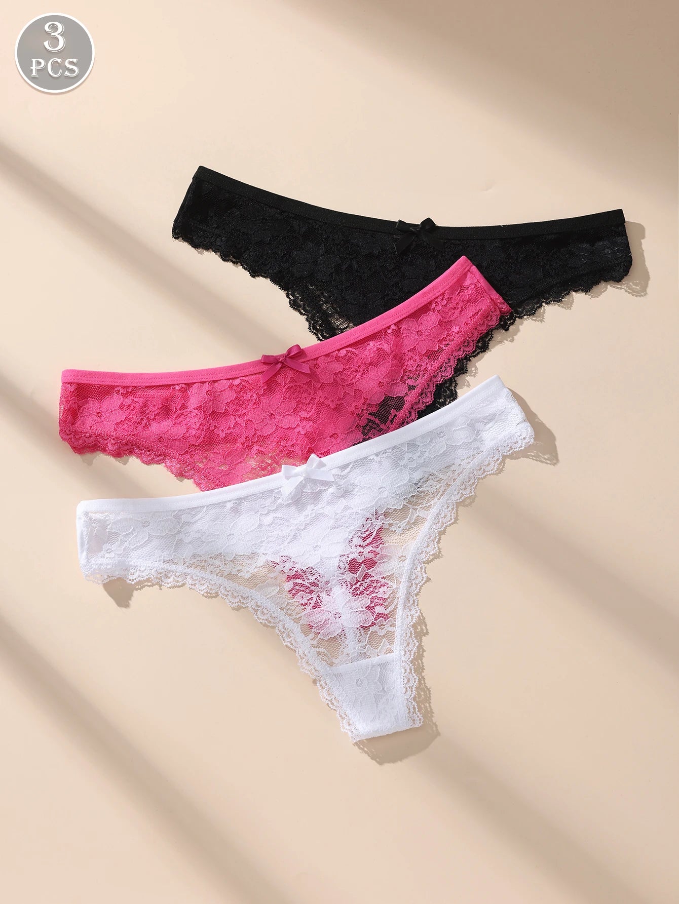Women Lace Underwear – Low Waist Lace Bow Panties | Seamless, Soft & Breathable 3-Pack - ZOOMNSTORE