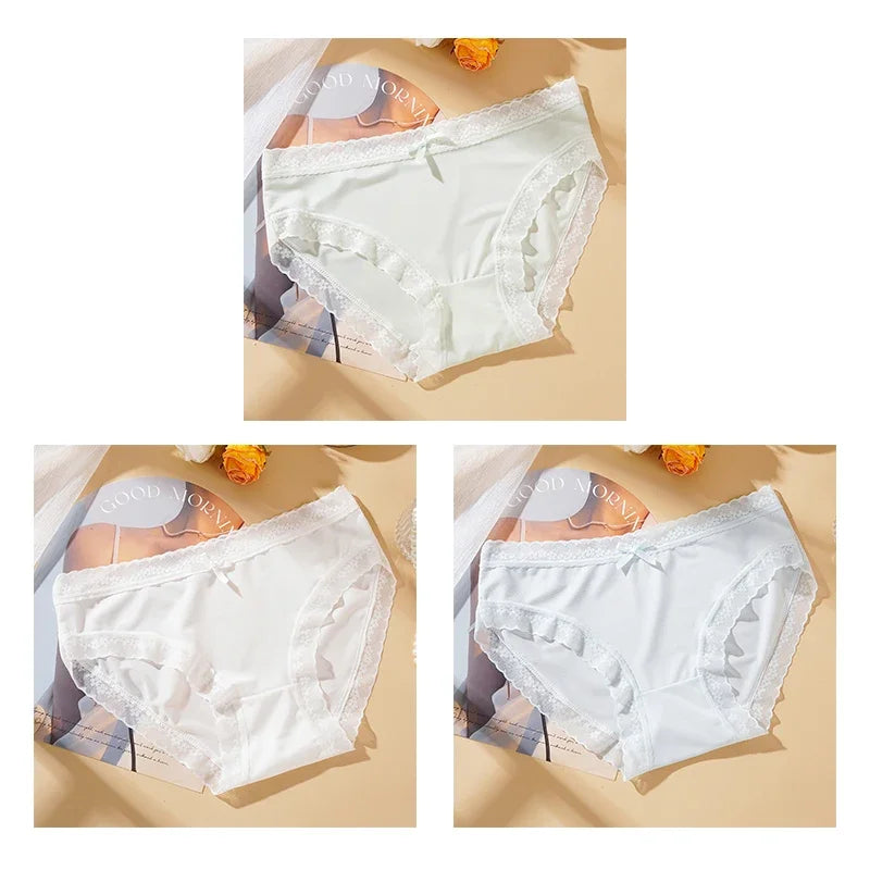 3PCS Womens Lace Low Waist Briefs - Sexy Quick Drying Seamless Underwear - ZOOMNSTORE
