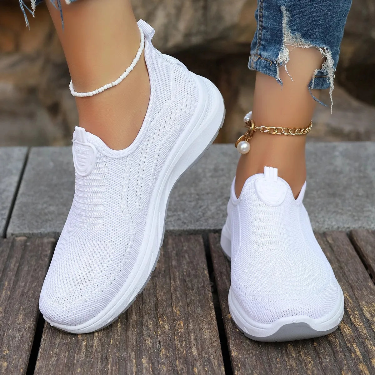 Women Slip On Sneakers - Lightweight Mesh Casual Shoes With Rubber Outsole - ZOOMNSTORE