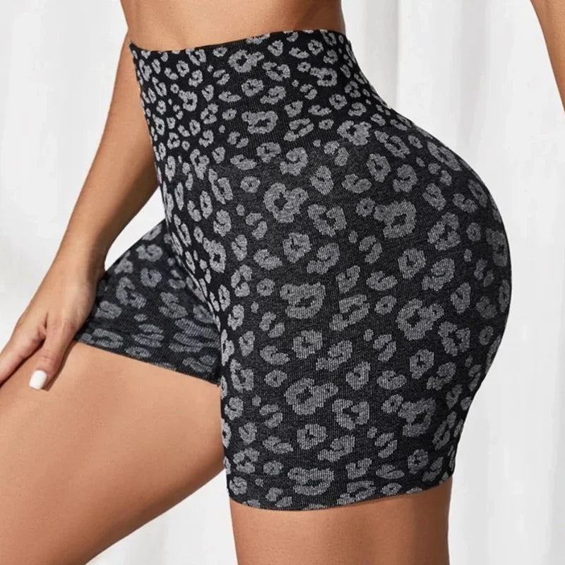 Leopard Print High Waist Yoga Shorts - Womens Gym Fitness Summer Leggings - ZOOMNSTORE