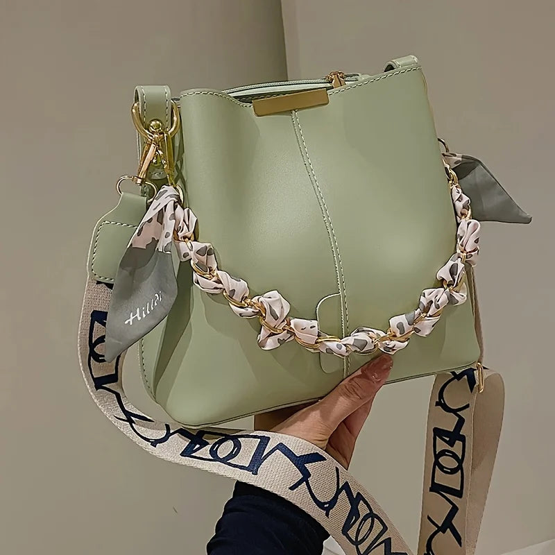 Women's Bucket Bag - Large Capacity Shoulder & Crossbody Ribbon Chain Purse - ZOOMNSTORE