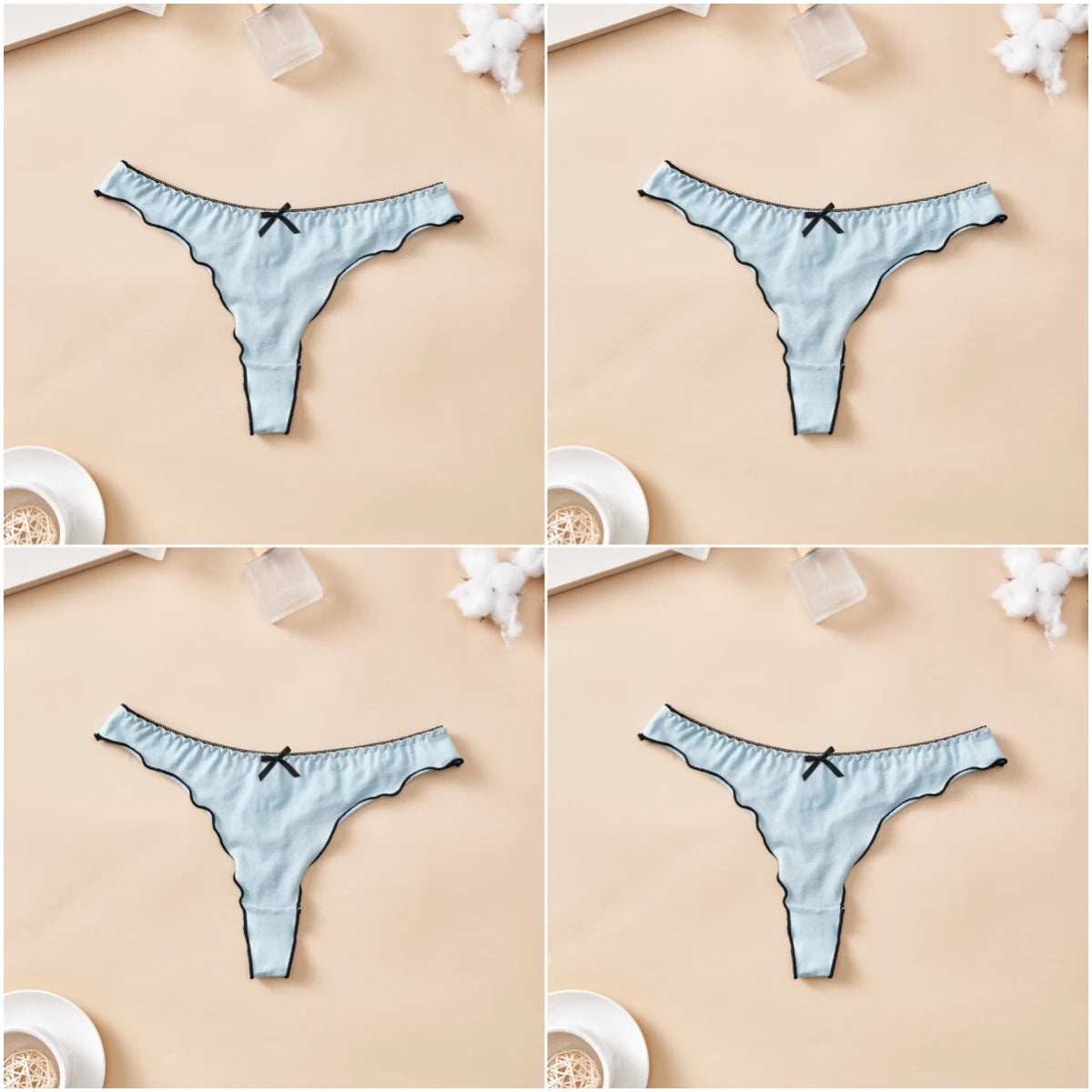 Cotton Thong Underwear - 4pcs Womens Comfortable Breathable Low-Waist T-Back with Bow - ZOOMNSTORE