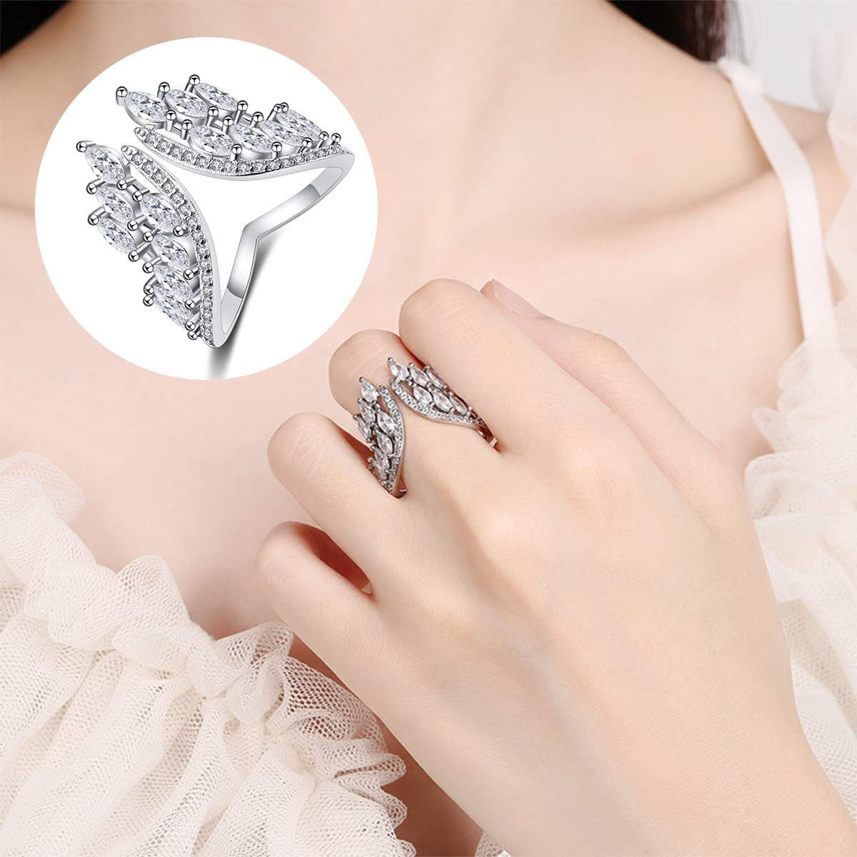 Womens Angel Wings Rings Set - Elegant Alloy Wedding Engagement Rings - ZOOMNSTORE