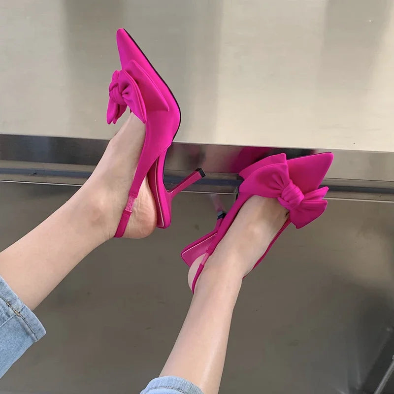 Womens Heeled Slingback Sandals - Elegant Bow-knot Dress Pumps - ZOOMNSTORE