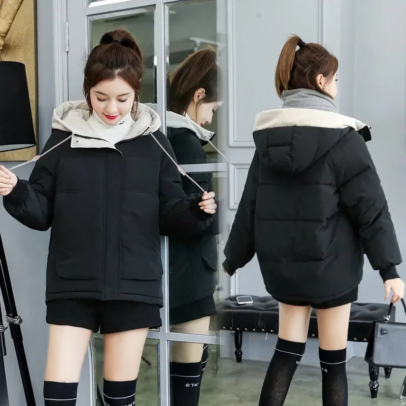Womens Hooded Winter Jacket - Cotton Padded Warm Coat - ZOOMNSTORE