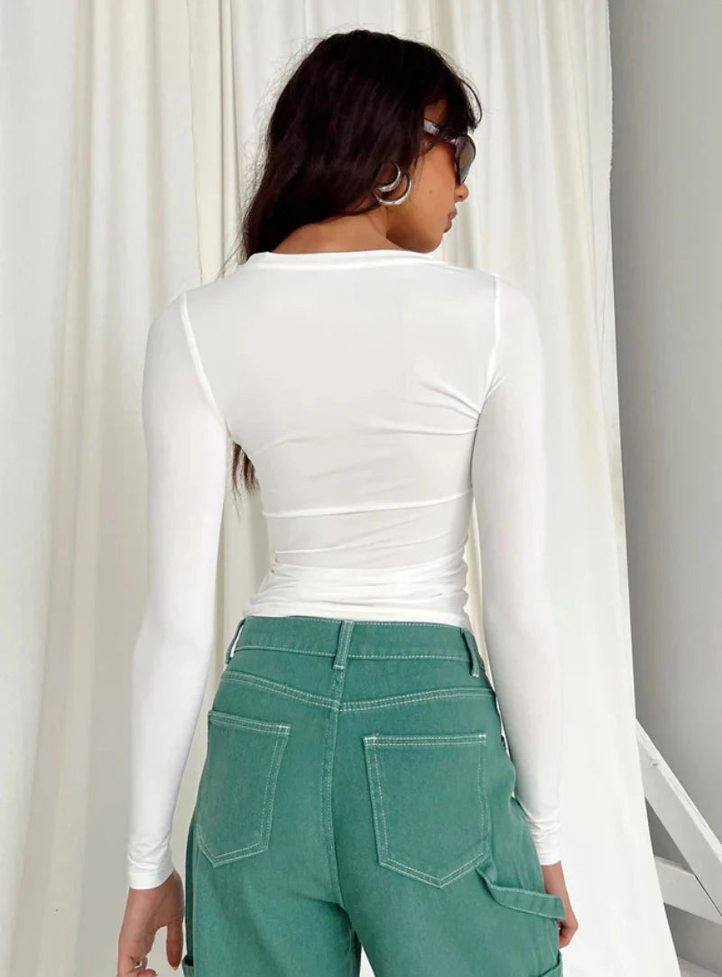 Womens Long Sleeve Slim Fit T-Shirt - Basic Solid Color Pullover for Spring Autumn - ZOOMNSTORE