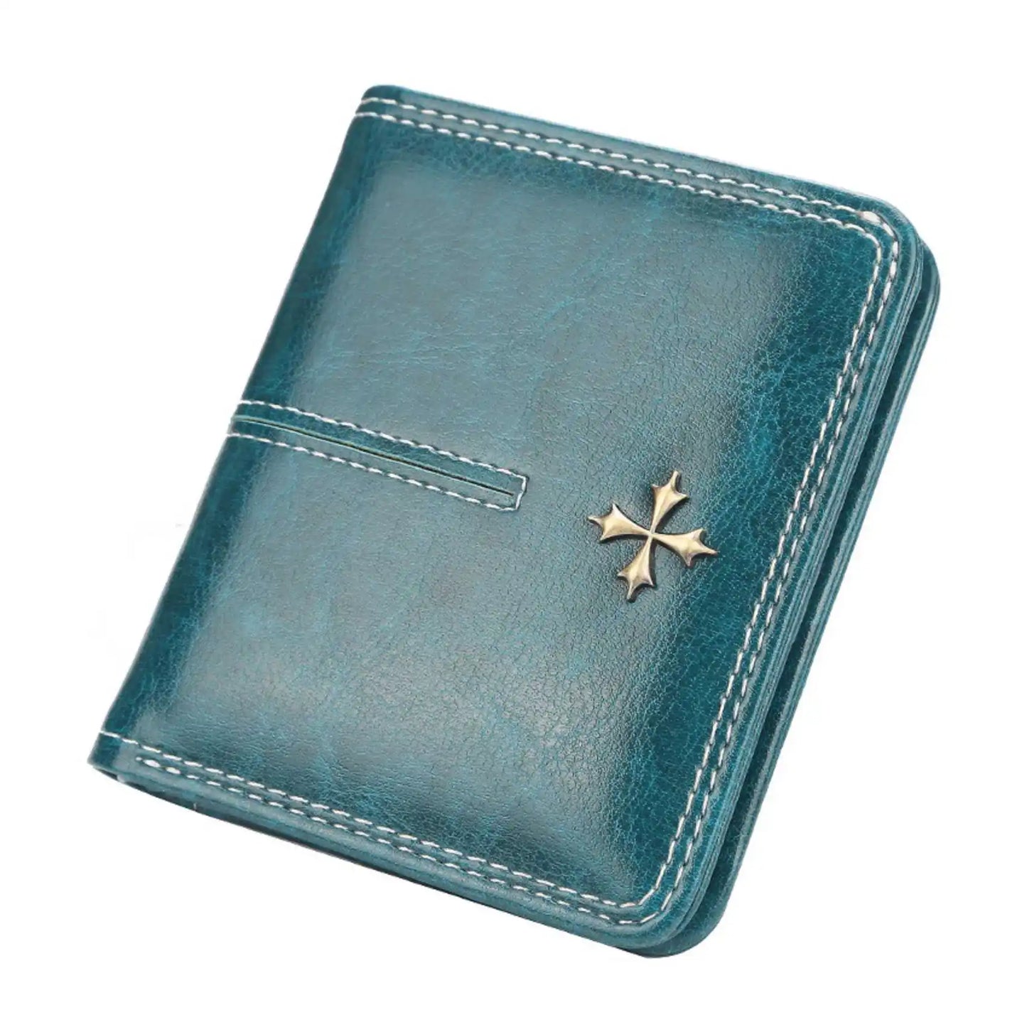 Womens Oil Wax Skin Short Wallet - Multi-Card Zipper Coin Purse - ZOOMNSTORE