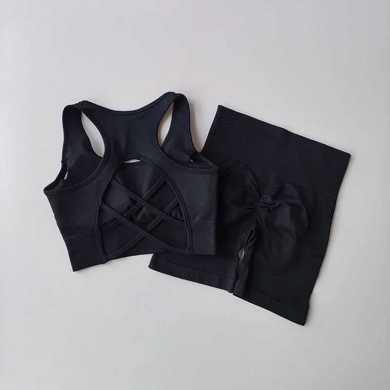 Womens Seamless Yoga Set - High Waist Sports Bra Shorts Gym Outfit - ZOOMNSTORE