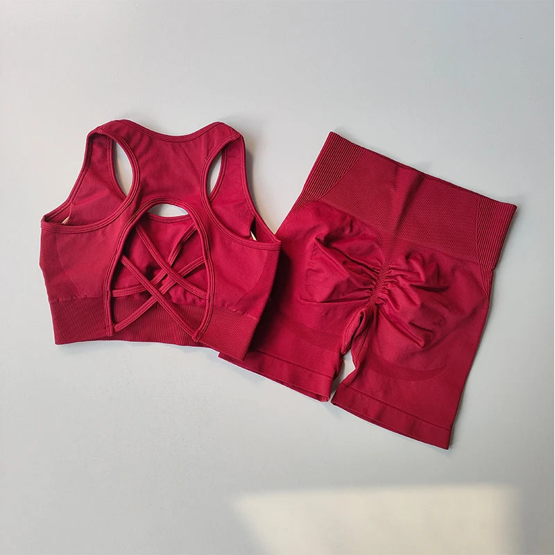 Womens Seamless Yoga Set - High Waist Sports Bra Shorts Gym Outfit - ZOOMNSTORE