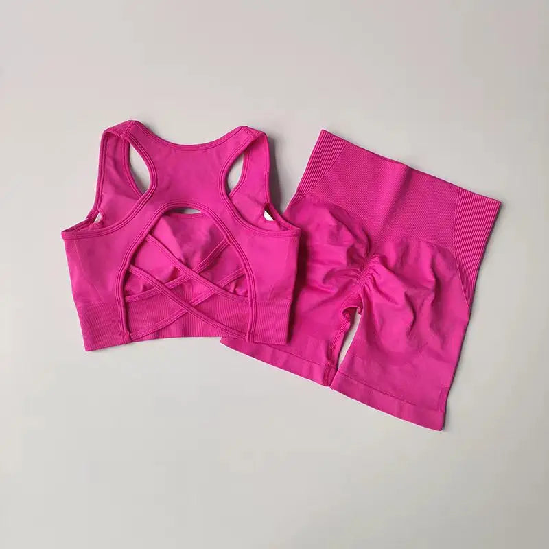 Womens Seamless Yoga Set - High Waist Sports Bra Shorts Gym Outfit - ZOOMNSTORE