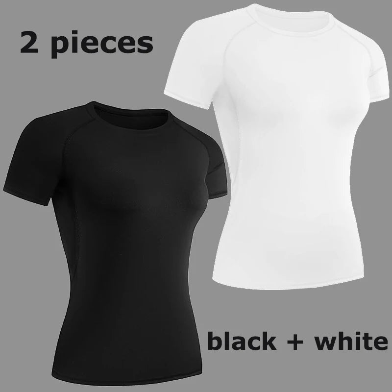 Womens Short Sleeve Compression Athletic T-Shirt - Quick Dry Yoga Running Top - ZOOMNSTORE