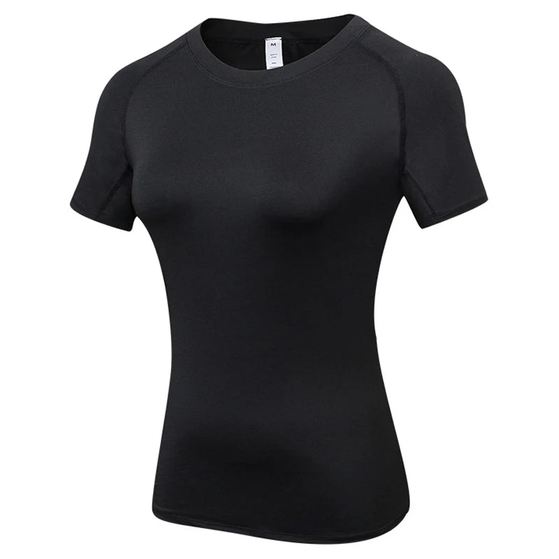 Womens Short Sleeve Compression Athletic T-Shirt - Quick Dry Yoga Running Top - ZOOMNSTORE