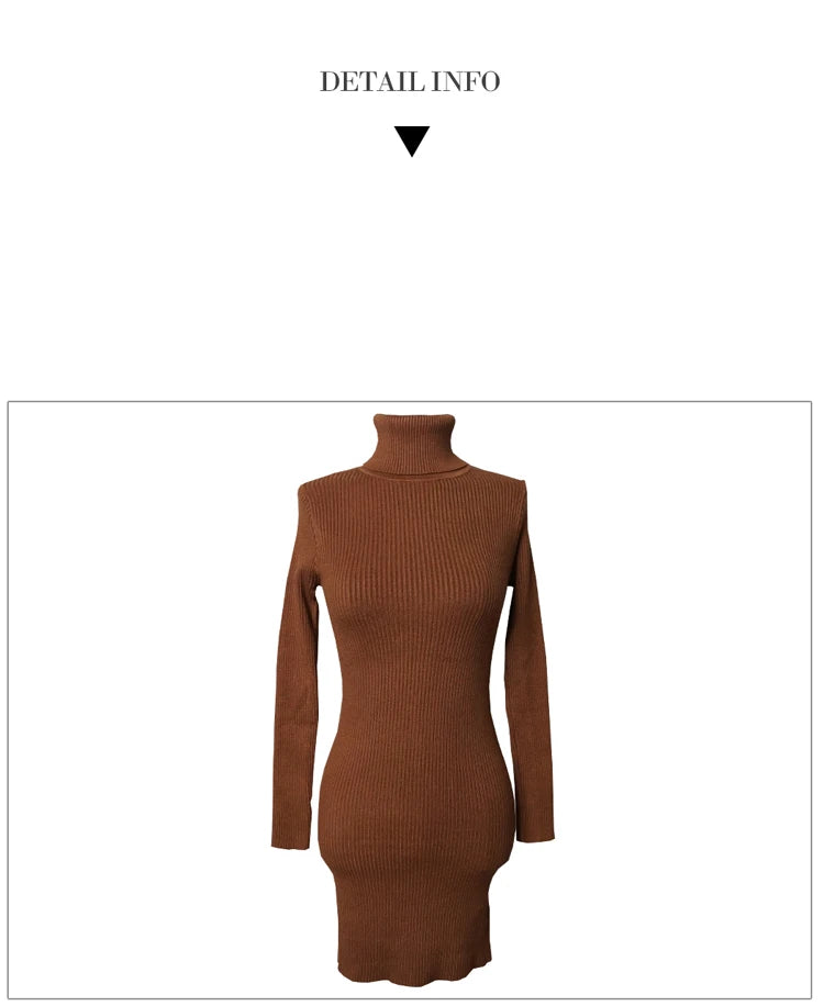 Womens Turtleneck Bodycon Dress - Warm Long Sleeve Knit Mini Dress for Office Casual Wear - ZOOMNSTORE