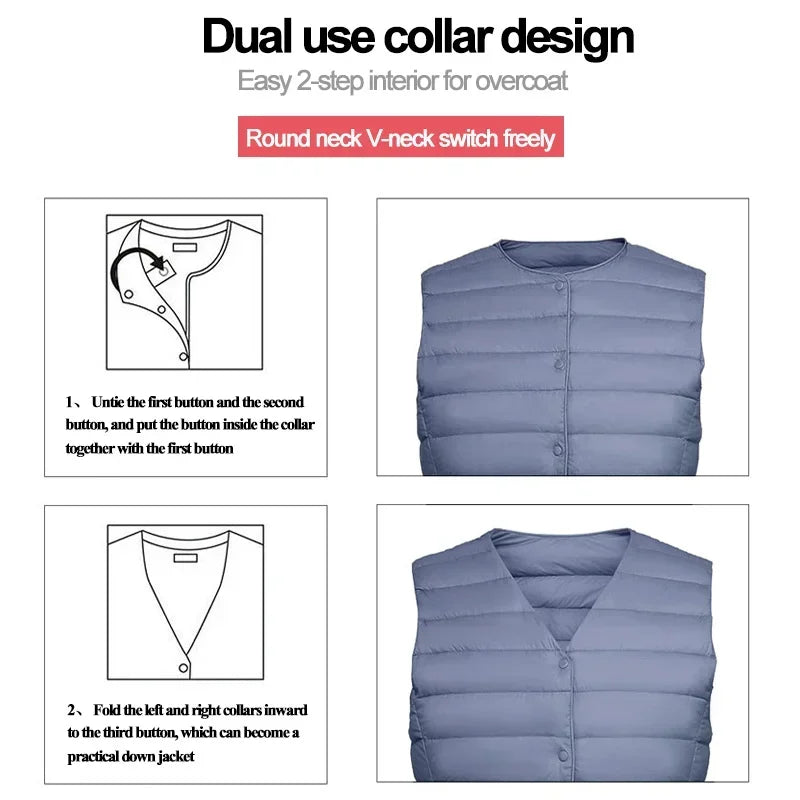 Womens Ultra Lightweight Packable Sleeveless Puffer Jacket - 90 White Duck Down Winter Vest - ZOOMNSTORE