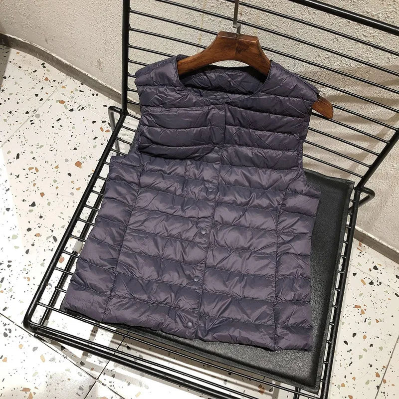 Womens Ultra Lightweight Packable Sleeveless Puffer Jacket - 90 White Duck Down Winter Vest - ZOOMNSTORE