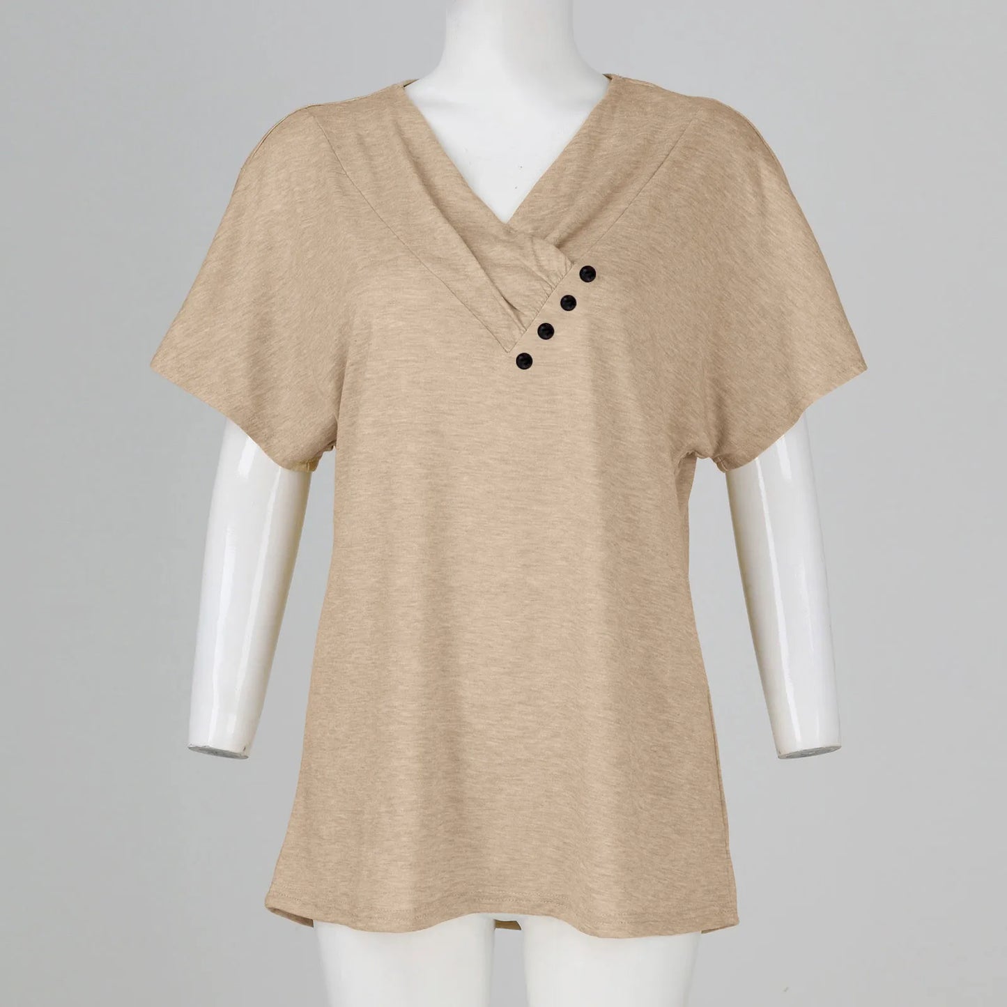 Womens V Neck Oversized T-Shirt - Solid Color Short Sleeve Basic Tee - ZOOMNSTORE
