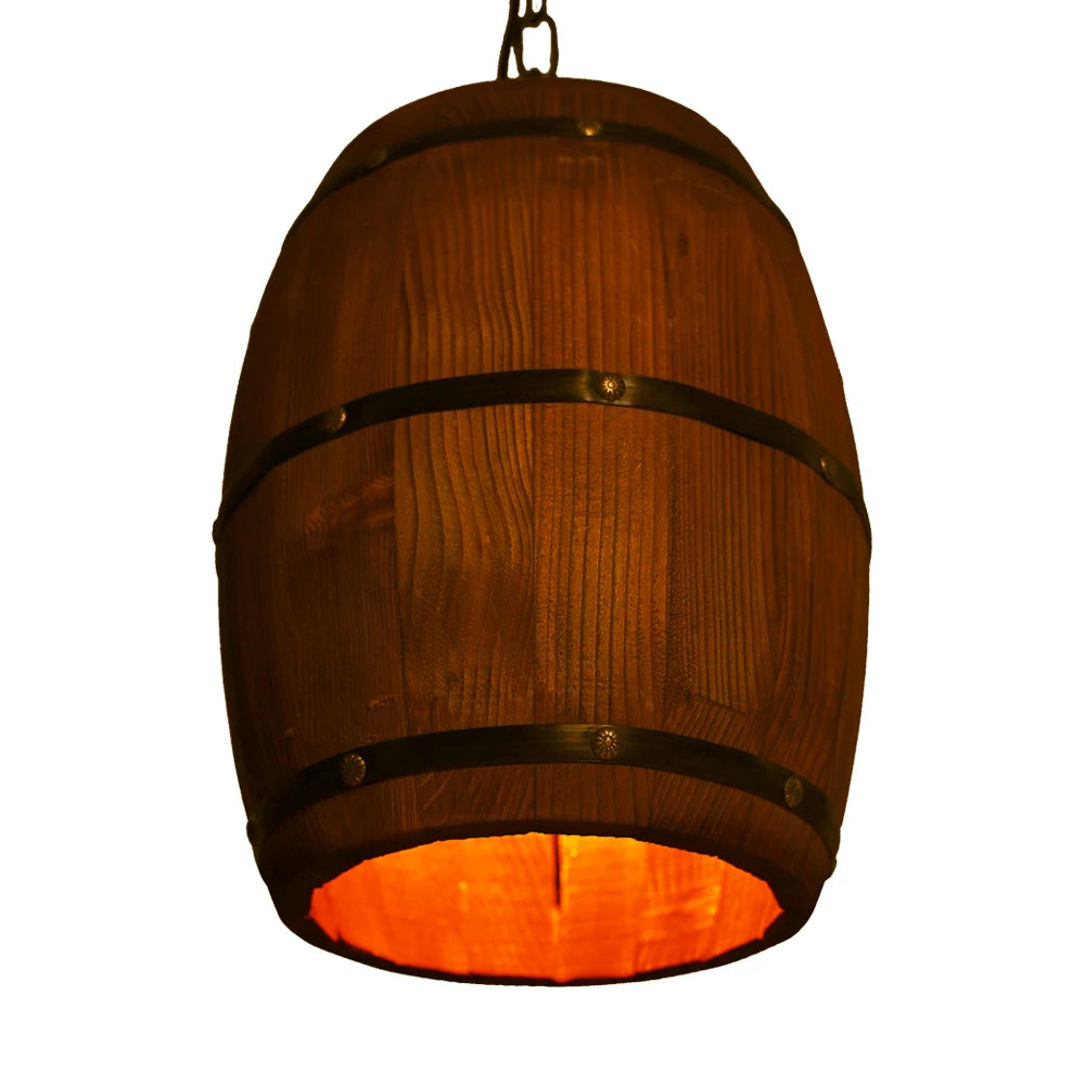 Wood Wine Barrel Pendant - Vintage Industrial Ceiling Lamp With Adjustable Chain - ZOOMNSTORE