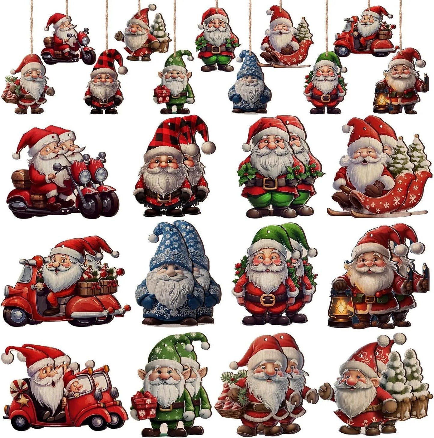Wooden Christmas Gnome Decorations - 1224pcs Hanging Tree Plaque Set - ZOOMNSTORE