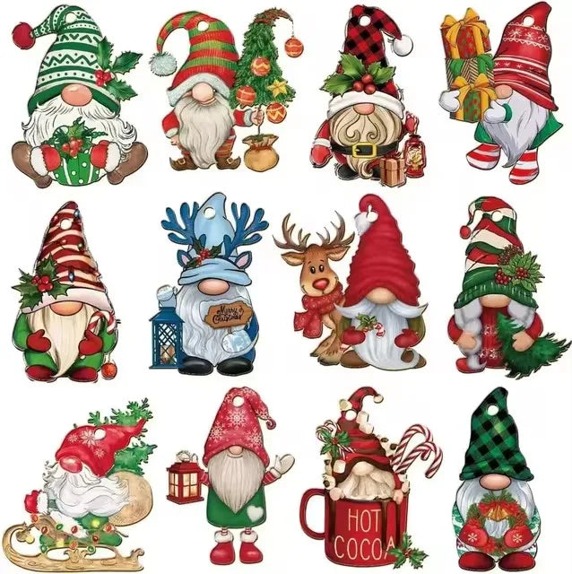 Wooden Christmas Gnome Decorations - 1224pcs Hanging Tree Plaque Set - ZOOMNSTORE