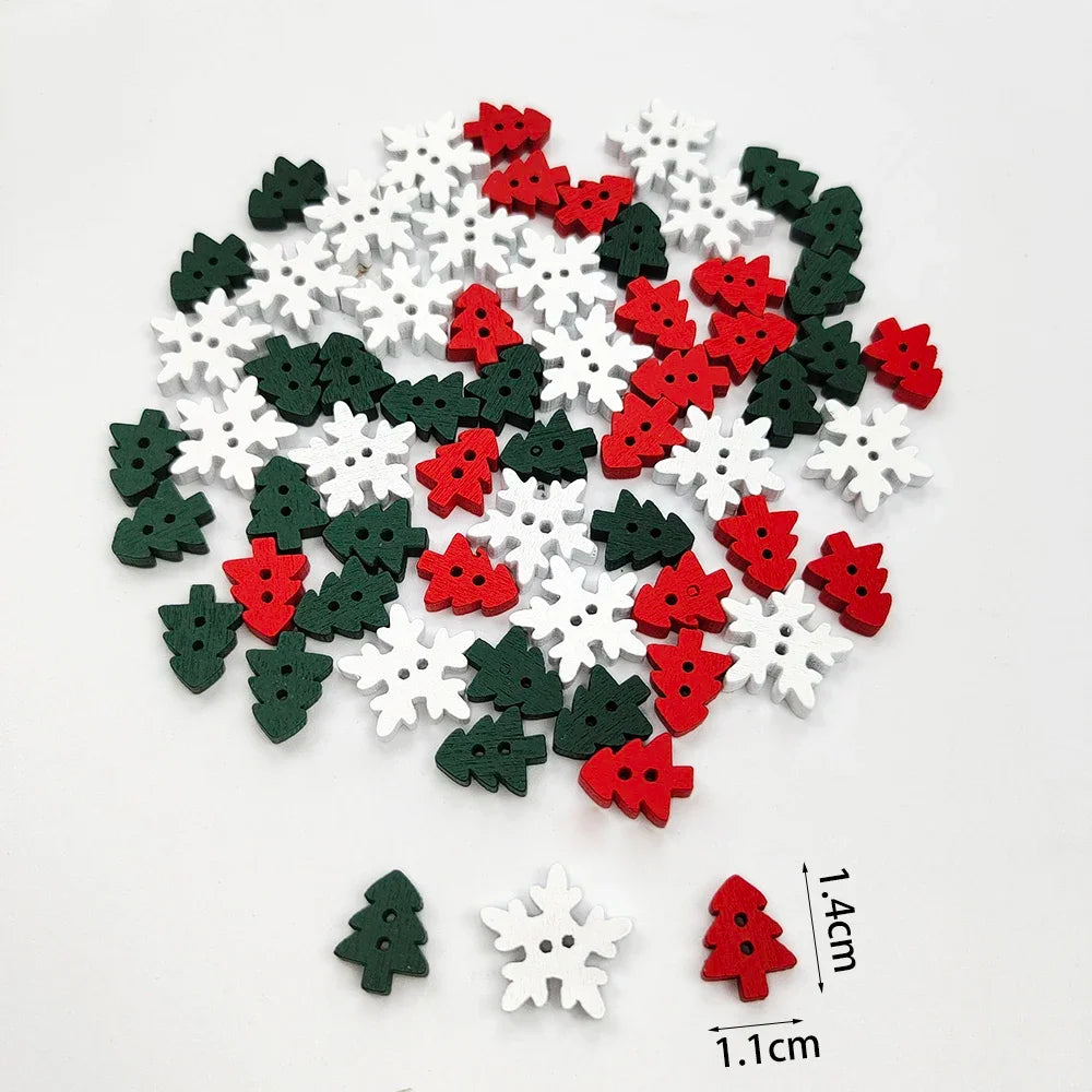50pcs Christmas Wooden Ornaments - Santa Claus Snowflake Tree Decorations - ZOOMNSTORE