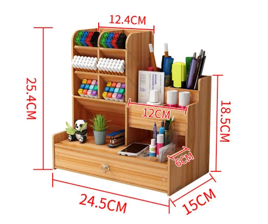 Wooden Desk Organizer - DIY Pen Holder with Drawer for Home Office School - ZOOMNSTORE