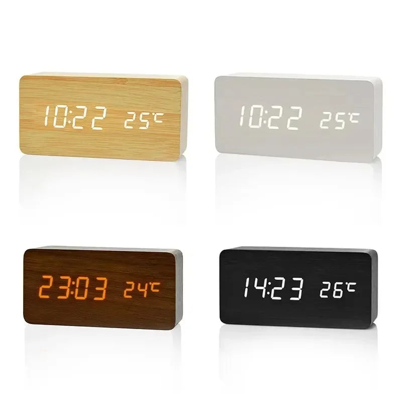 Wooden LED Digital Alarm Clock with Temperature - Stylish Table Clock for Bedroom Office - ZOOMNSTORE