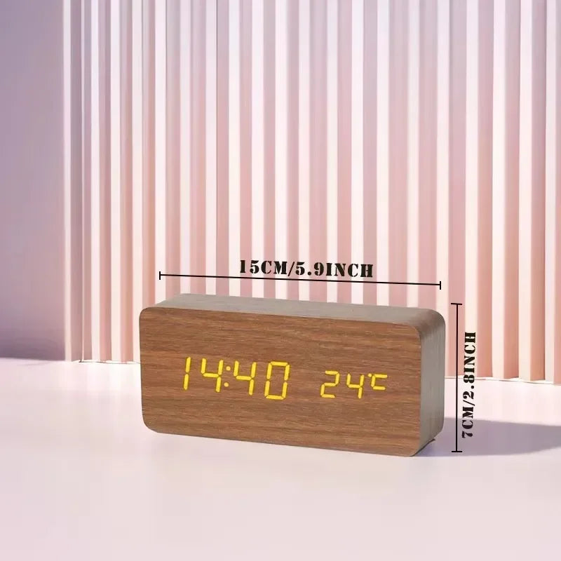 Wooden LED Digital Alarm Clock with Temperature - Stylish Table Clock for Bedroom Office - ZOOMNSTORE