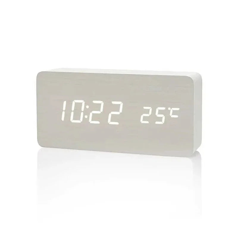 Wooden LED Digital Alarm Clock with Temperature - Stylish Table Clock for Bedroom Office - ZOOMNSTORE