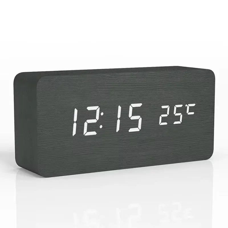 Wooden LED Digital Alarm Clock with Temperature - Stylish Table Clock for Bedroom Office - ZOOMNSTORE