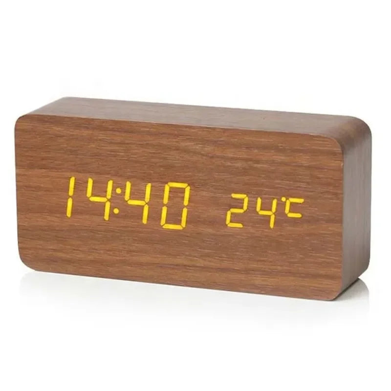 Wooden LED Digital Alarm Clock with Temperature - Stylish Table Clock for Bedroom Office - ZOOMNSTORE