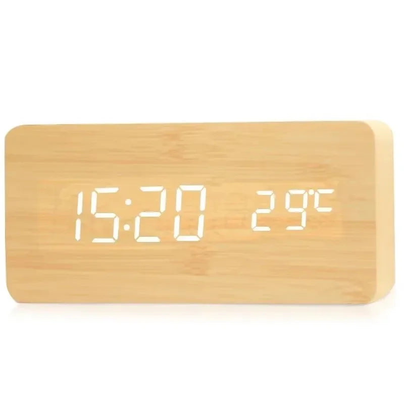 Wooden LED Digital Alarm Clock with Temperature - Stylish Table Clock for Bedroom Office - ZOOMNSTORE