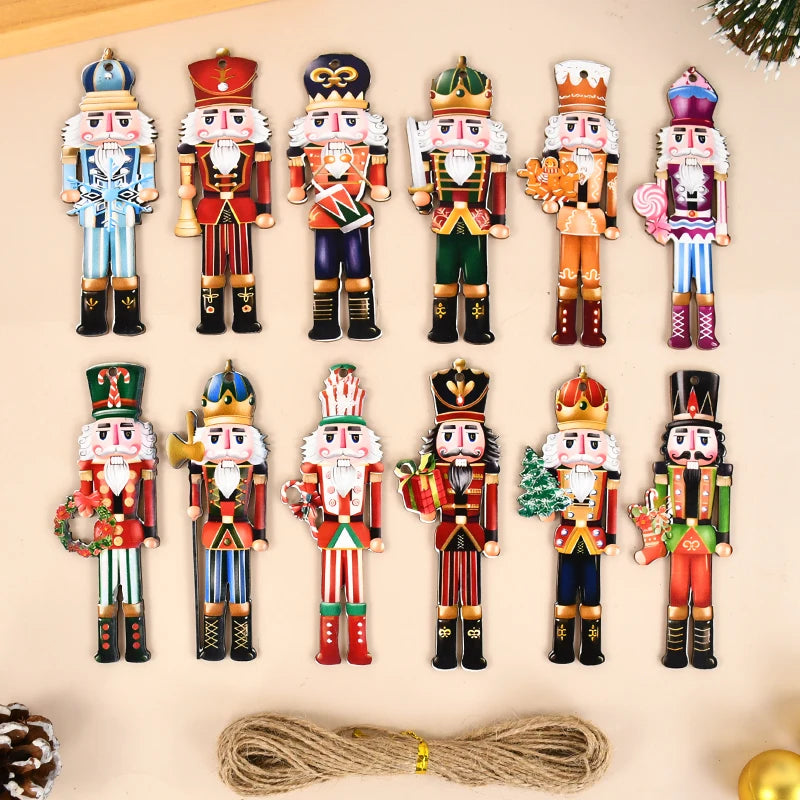 Wooden Nutcracker Soldier Ornaments - 12Pcs Xmas Tree Decorations Christmas New Year Gift 2024 - ZOOMNSTORE