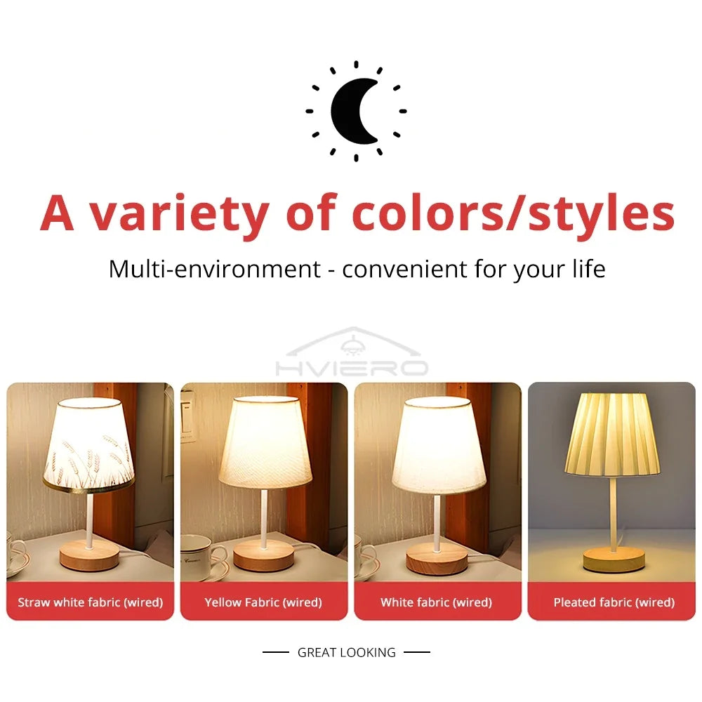 Wooden USB Table Lamp - Modern Bedside Nightstand Light with Cylinder Shade - ZOOMNSTORE