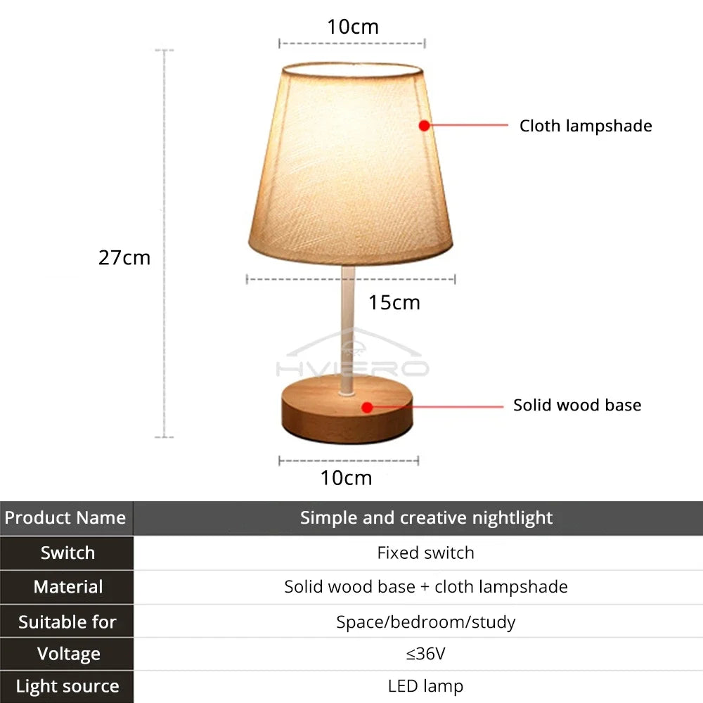 Wooden USB Table Lamp - Modern Bedside Nightstand Light with Cylinder Shade - ZOOMNSTORE