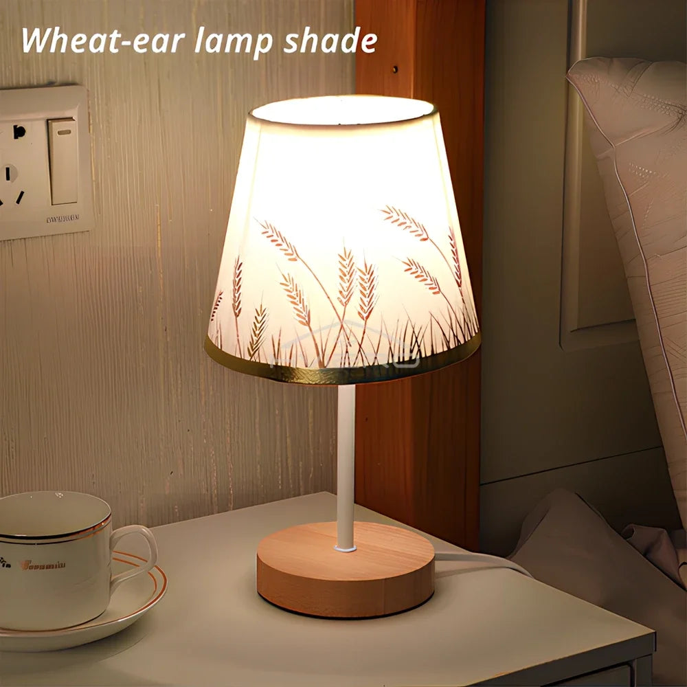 Wooden USB Table Lamp - Modern Bedside Nightstand Light with Cylinder Shade - ZOOMNSTORE