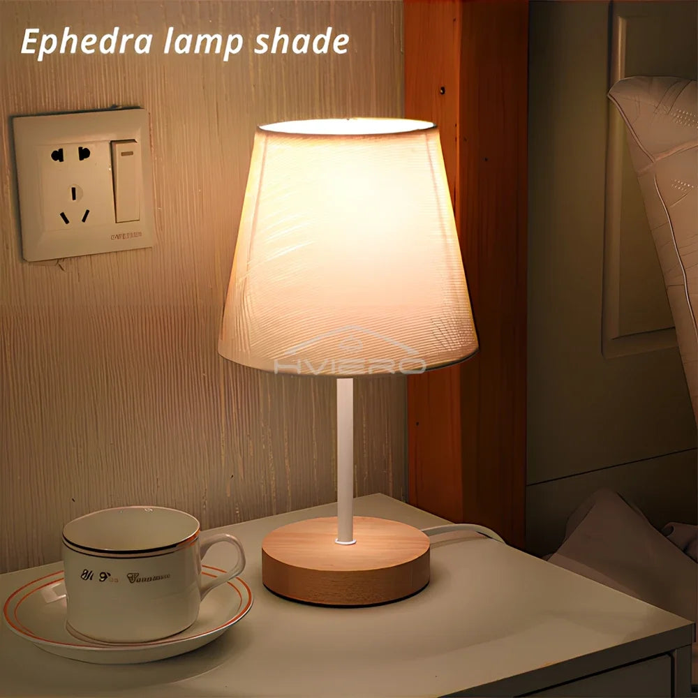 Wooden USB Table Lamp - Modern Bedside Nightstand Light with Cylinder Shade - ZOOMNSTORE