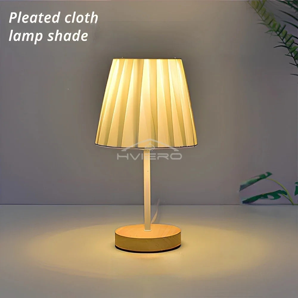 Wooden USB Table Lamp - Modern Bedside Nightstand Light with Cylinder Shade - ZOOMNSTORE