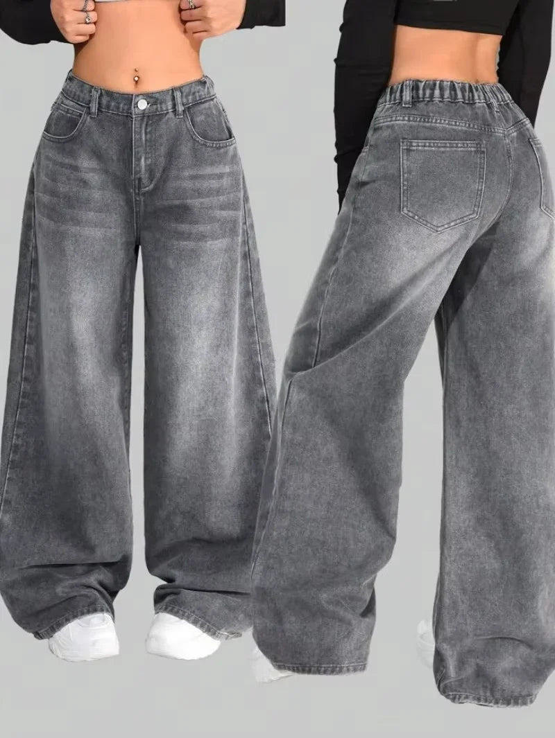 Y2K Embroidered Baggy Jeans - Vintage Hip Hop Wide-Leg Pants for Men - ZOOMNSTORE