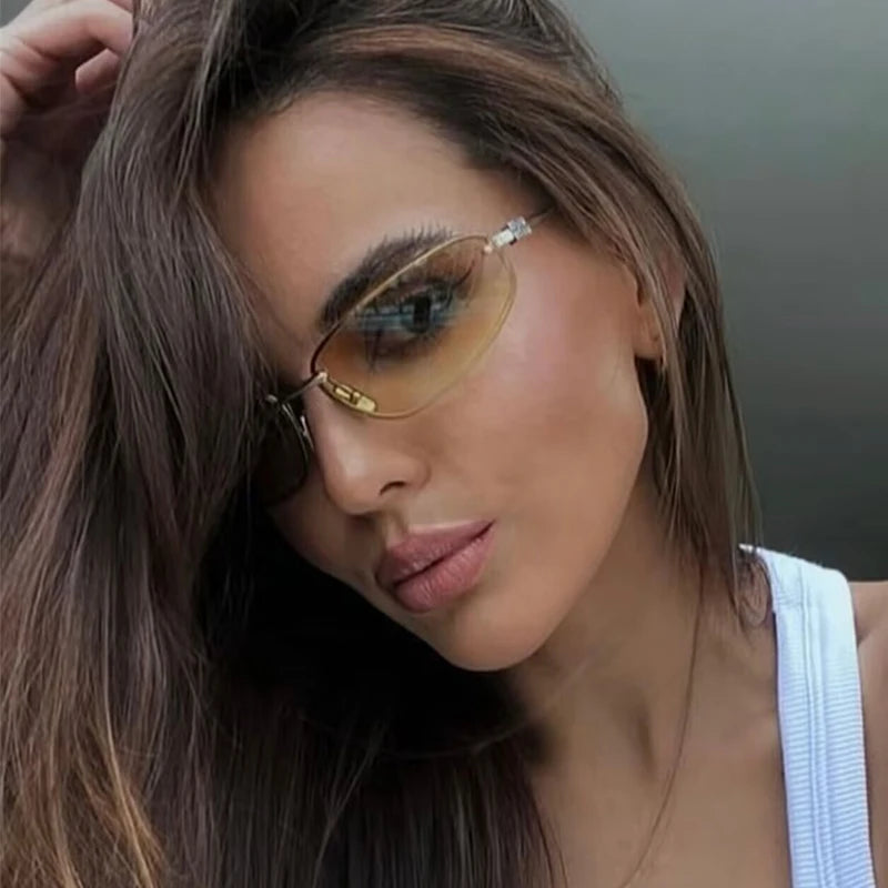 Y2K Oval Frameless Luxury Sunglasses - Retro Punk Style for Women - ZOOMNSTORE