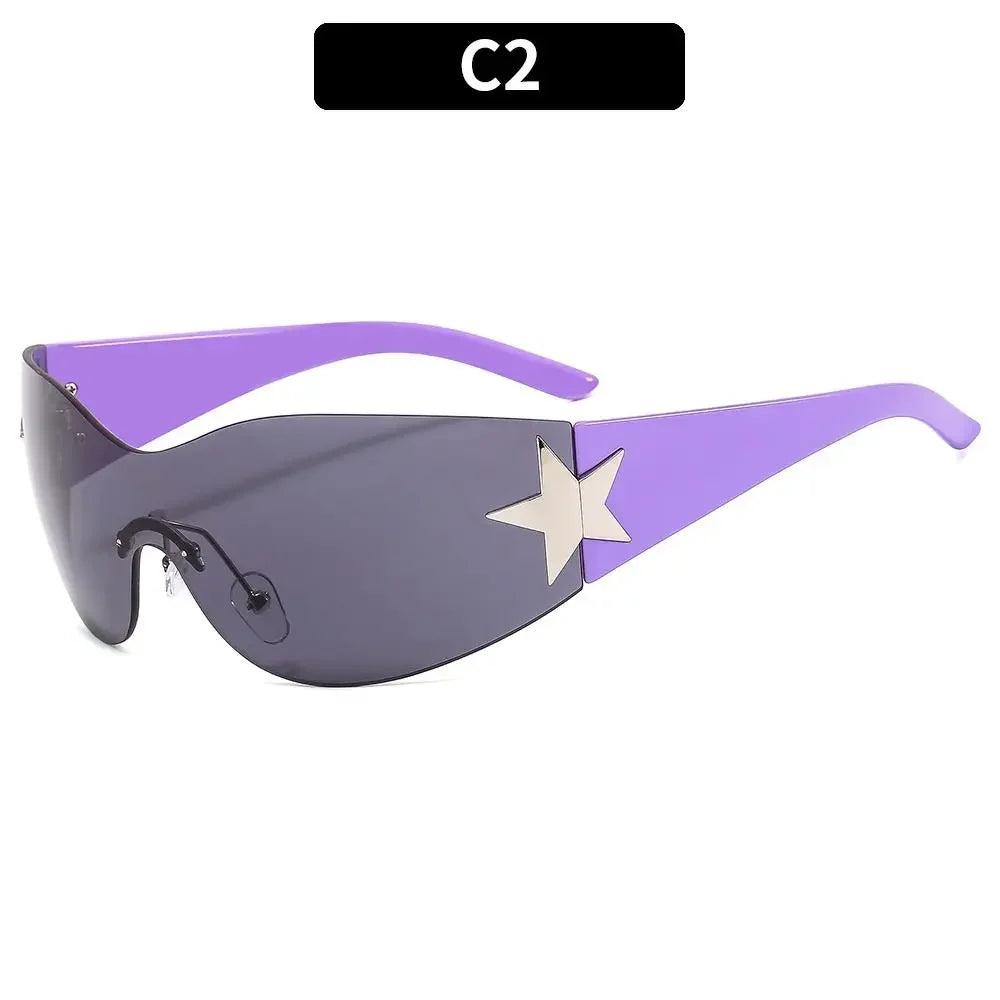 Y2K Rimless Punk Sunglasses - Luxury Wrap Around Shades for Men Women - ZOOMNSTORE