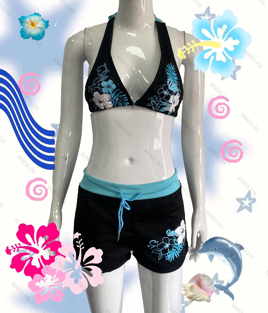Y2K Vintage Floral Bikini Set - Sexy Halter Swimwear for Women - ZOOMNSTORE