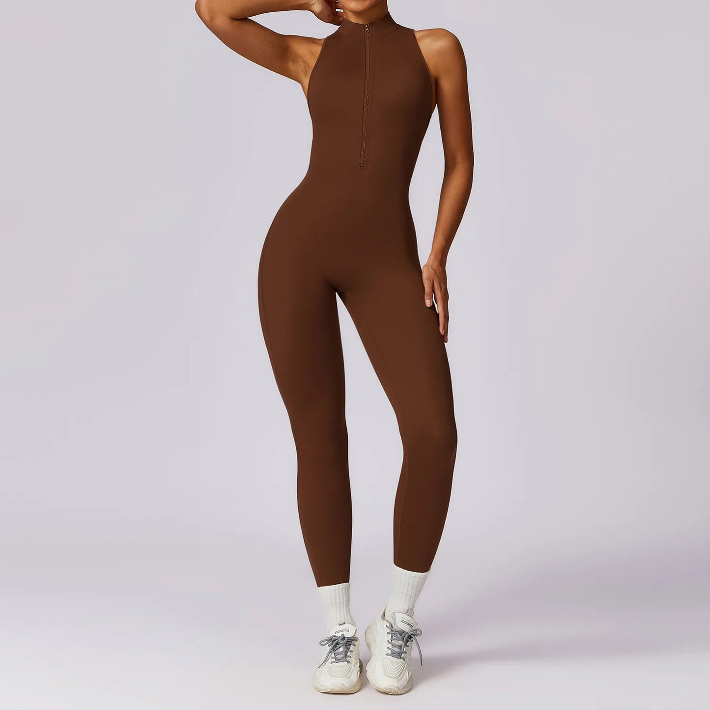 Zipper Yoga Jumpsuit - Womens Fitness Activewear Set for Gym Pilates - ZOOMNSTORE