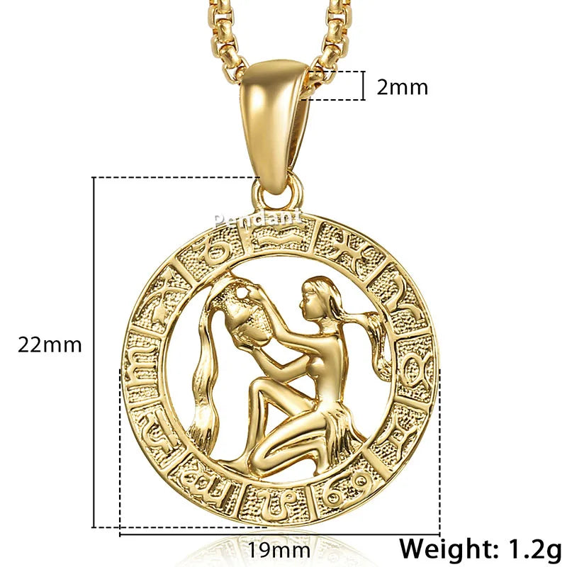 Zodiac Sign Pendant Necklace - Gold Horoscope Jewelry for Men Women - ZOOMNSTORE