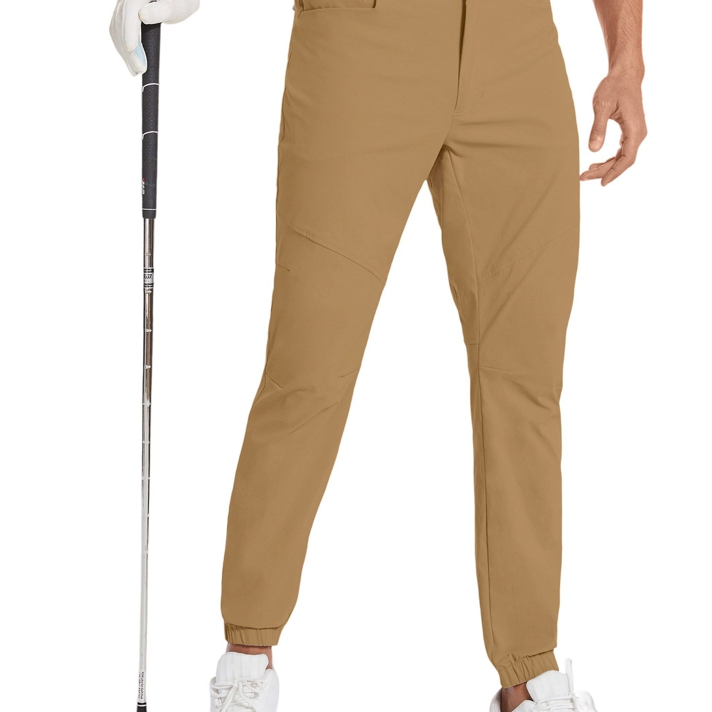 Mens Beige Stretch Hiking Pants - Water-Resistant Slim Fit Joggers with 4 Pockets Elastic Waistband - ZOOMNSTORE